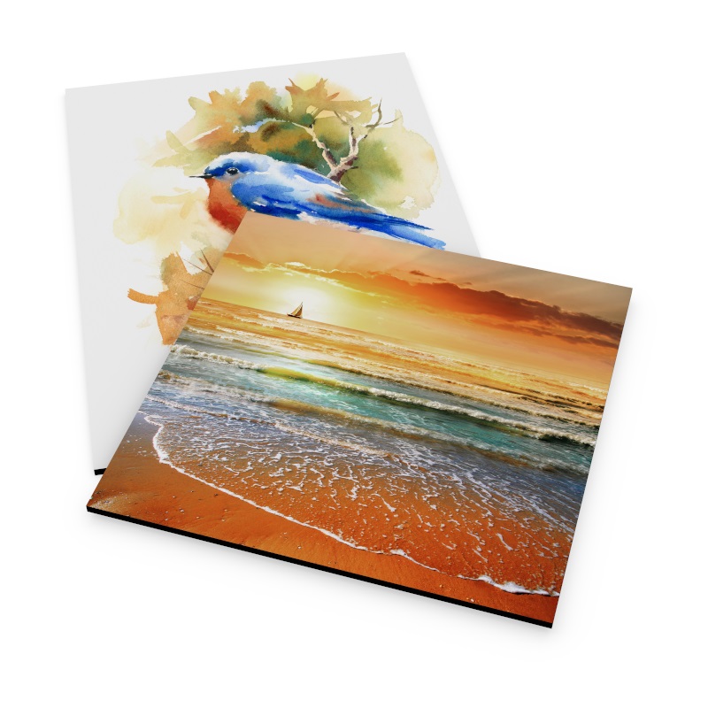 You artwork or photography is printed on black or white Gatorboard® panels. Similar to foamcore but more rigid and sturdier.  
            